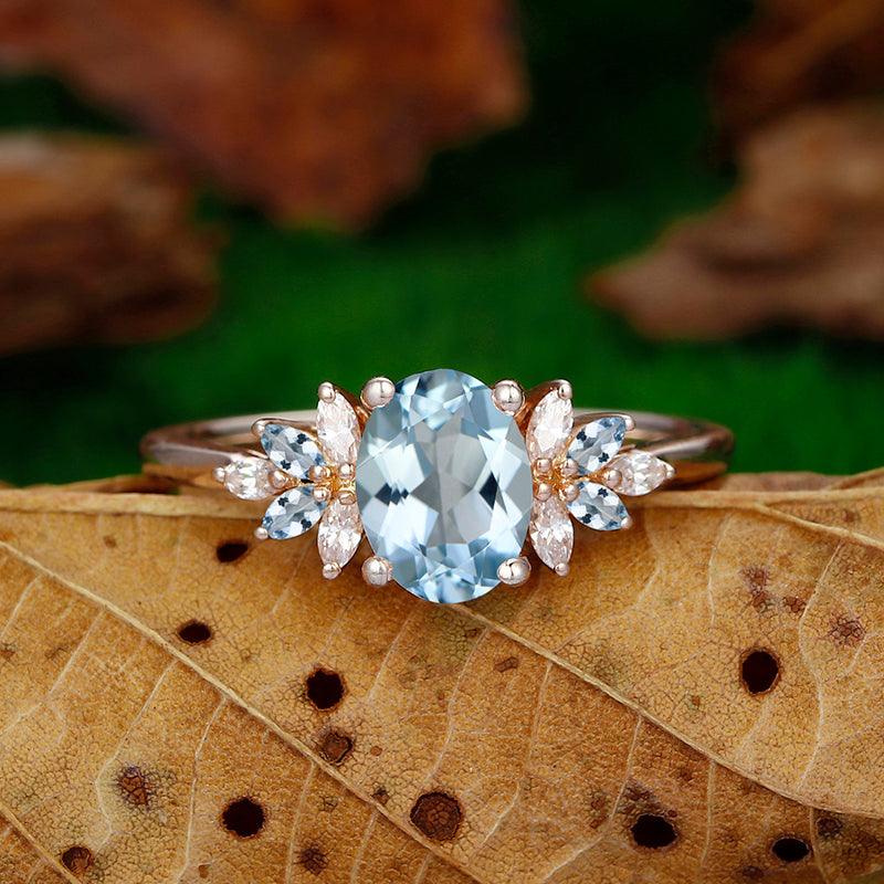 1.5ct Oval Cut Aquamarine Ring Dainty Women's Rings Anniversary Bridal Ring Gift - Esdomera