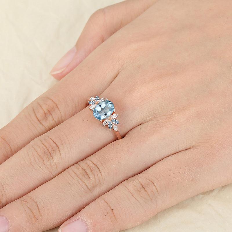 1.5ct Oval Cut Aquamarine Ring Dainty Women's Rings Anniversary Bridal Ring Gift - Esdomera