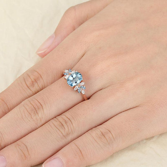 1.5ct Oval Cut Aquamarine Ring Dainty Women's Rings Anniversary Bridal Ring Gift - Esdomera