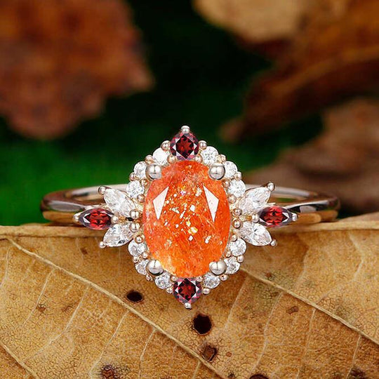 1.5CT Oval Cut Natural Orange Sunstone Ring Dainty Women's Rings Women Dainty Anniversary Ring Gift - Esdomera