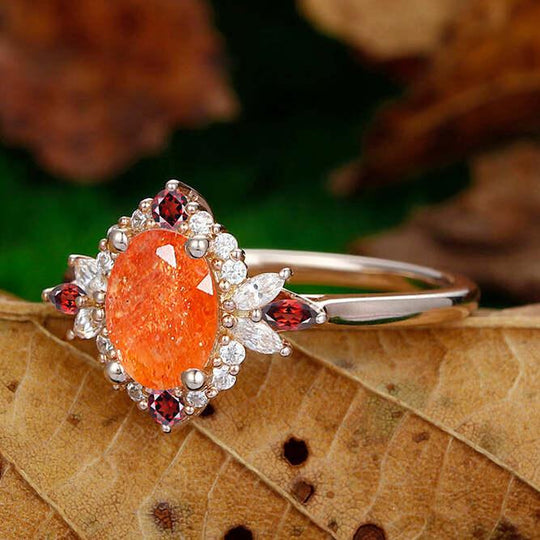 1.5CT Oval Cut Natural Orange Sunstone Ring Dainty Women's Rings Women Dainty Anniversary Ring Gift - Esdomera