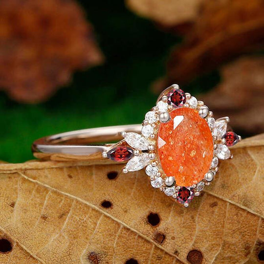 1.5CT Oval Cut Natural Orange Sunstone Ring Dainty Women's Rings Women Dainty Anniversary Ring Gift - Esdomera