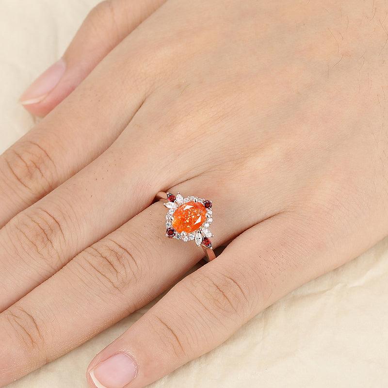 1.5CT Oval Cut Natural Orange Sunstone Ring Dainty Women's Rings Women Dainty Anniversary Ring Gift - Esdomera