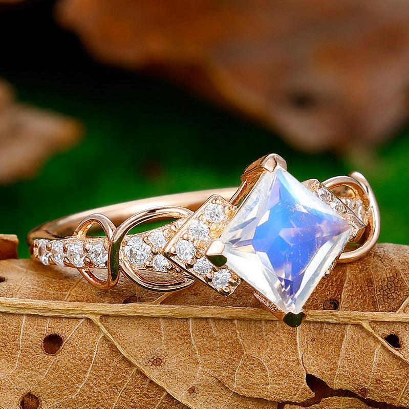 1.5CT Princess Cut Moonstone Engagement Vine Ring - Esdomera