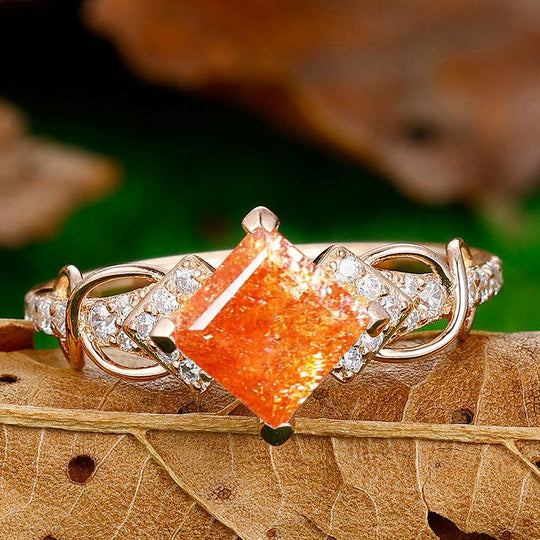 1.5CT Princess Cut Natural Sunstone Engagement Vine Ring - Esdomera