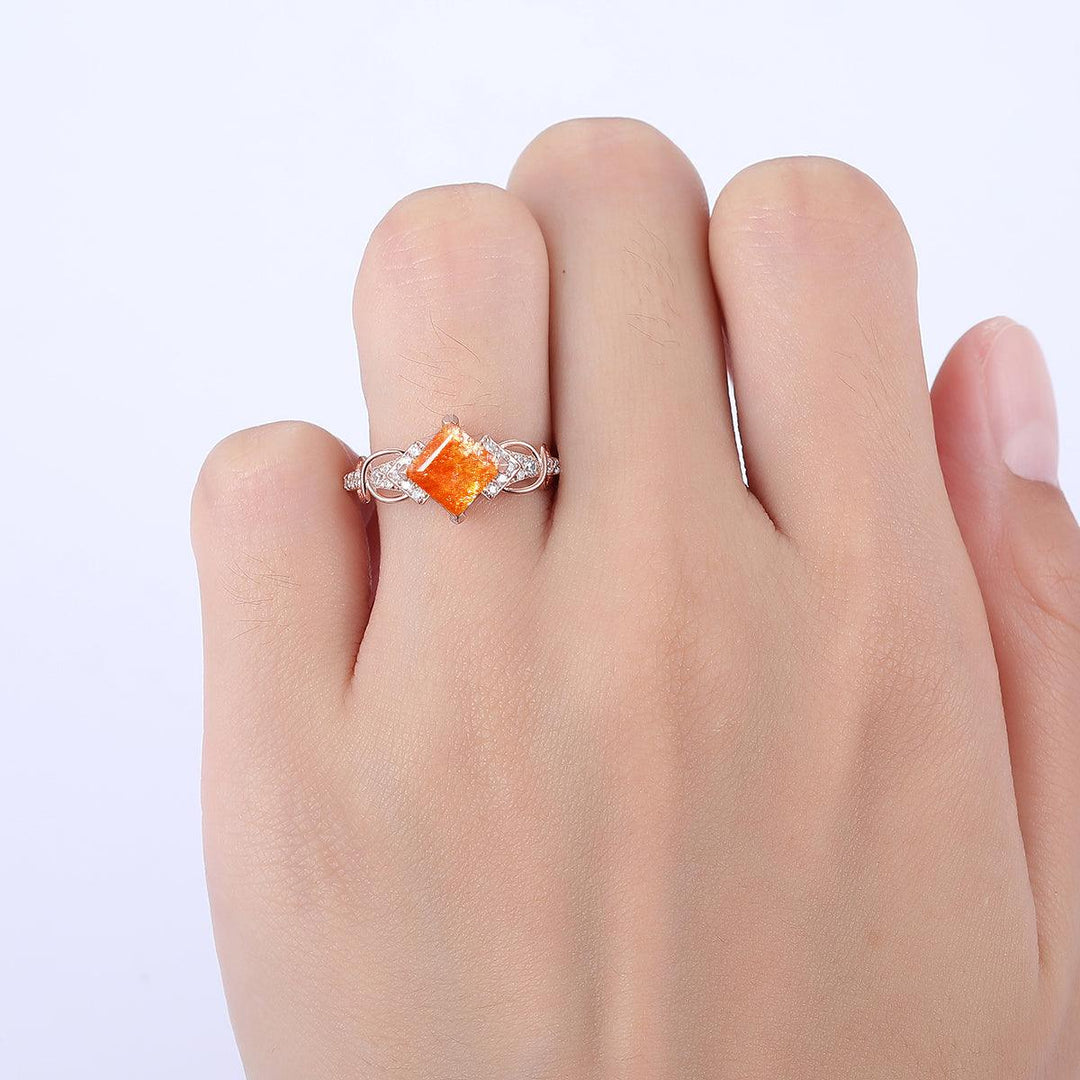 1.5CT Princess Cut Natural Sunstone Engagement Vine Ring - Esdomera