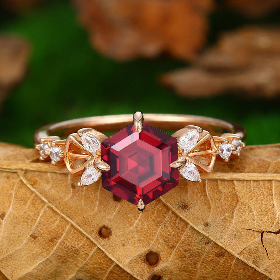 1.7 CT Cluster 14k Gold Natural Red Garnet Anniversary Wedding Ring Gift - Esdomera