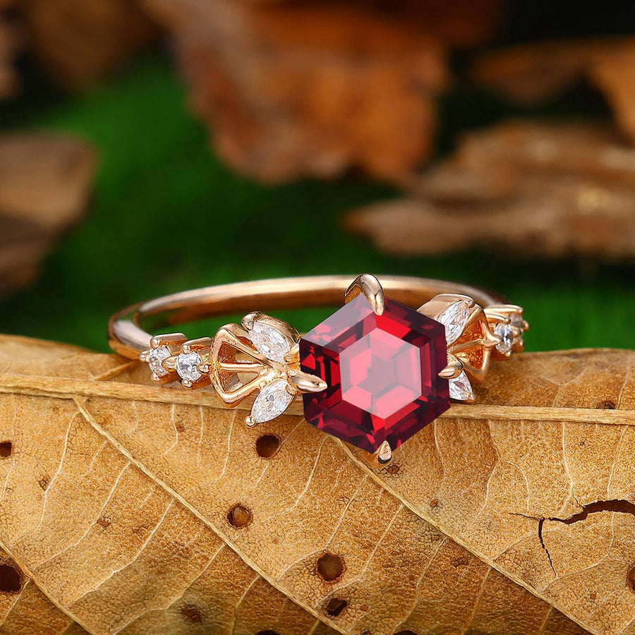 1.7 CT Cluster 14k Gold Natural Red Garnet Anniversary Wedding Ring Gift - Esdomera