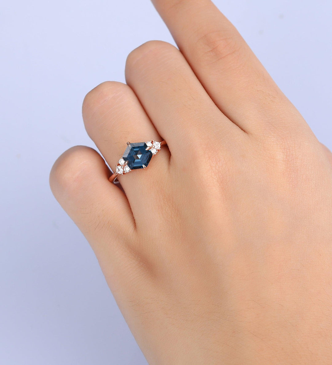 1.7CT Hexagon Shaped London Blue Topaz Moissanite Engagement Ring - Esdomera