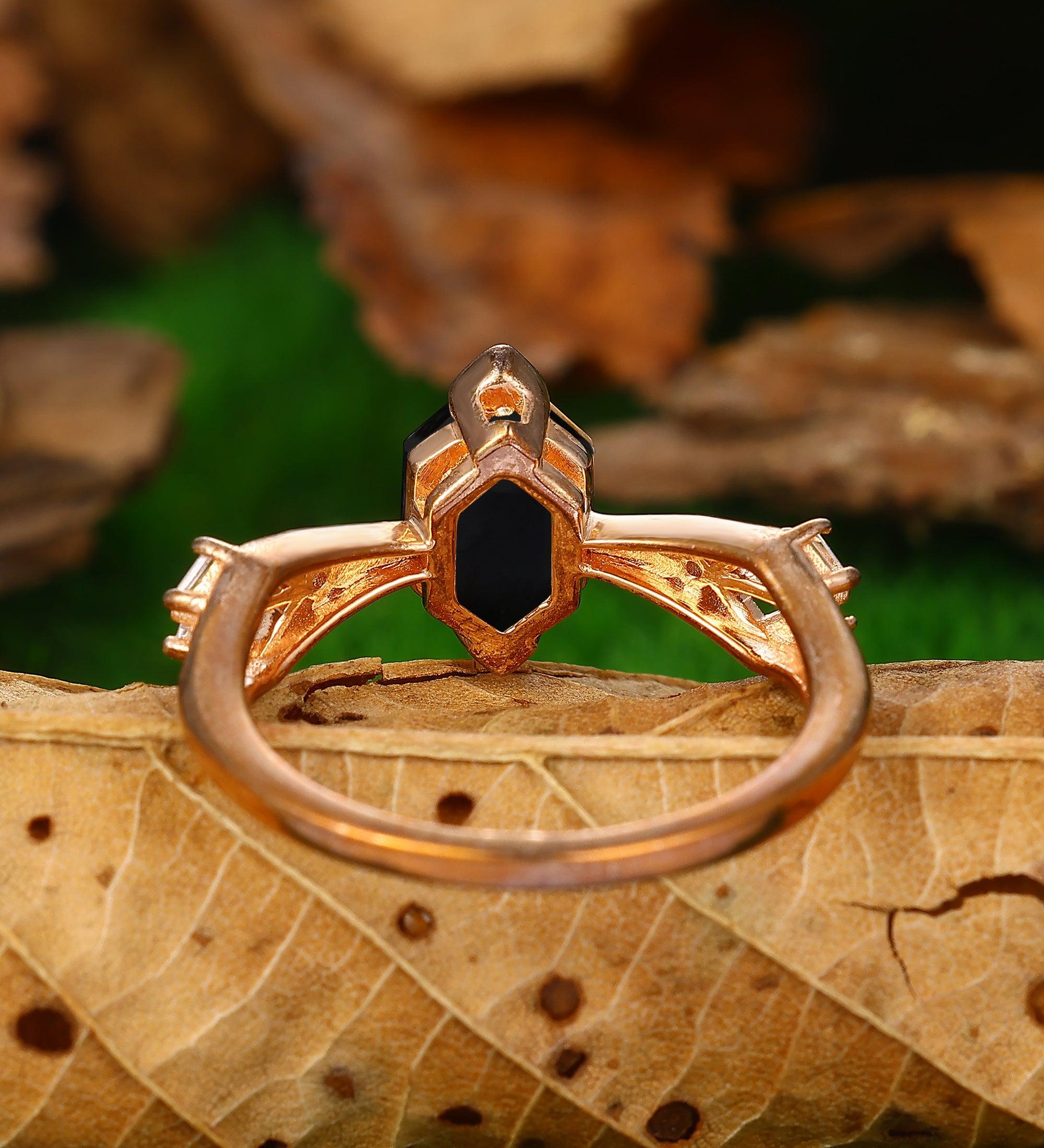 1.8Carat Natural Black Onyx Hexagon Cut Cluster Moissanite Wedding