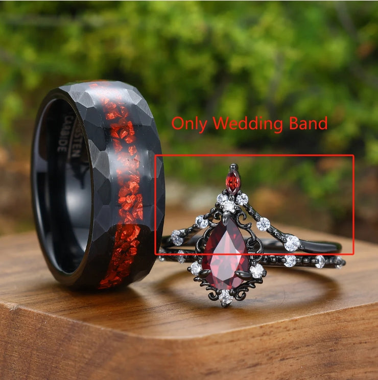 Custom Order-Dainty Milgrained Natural Red Garnet Wedding Band