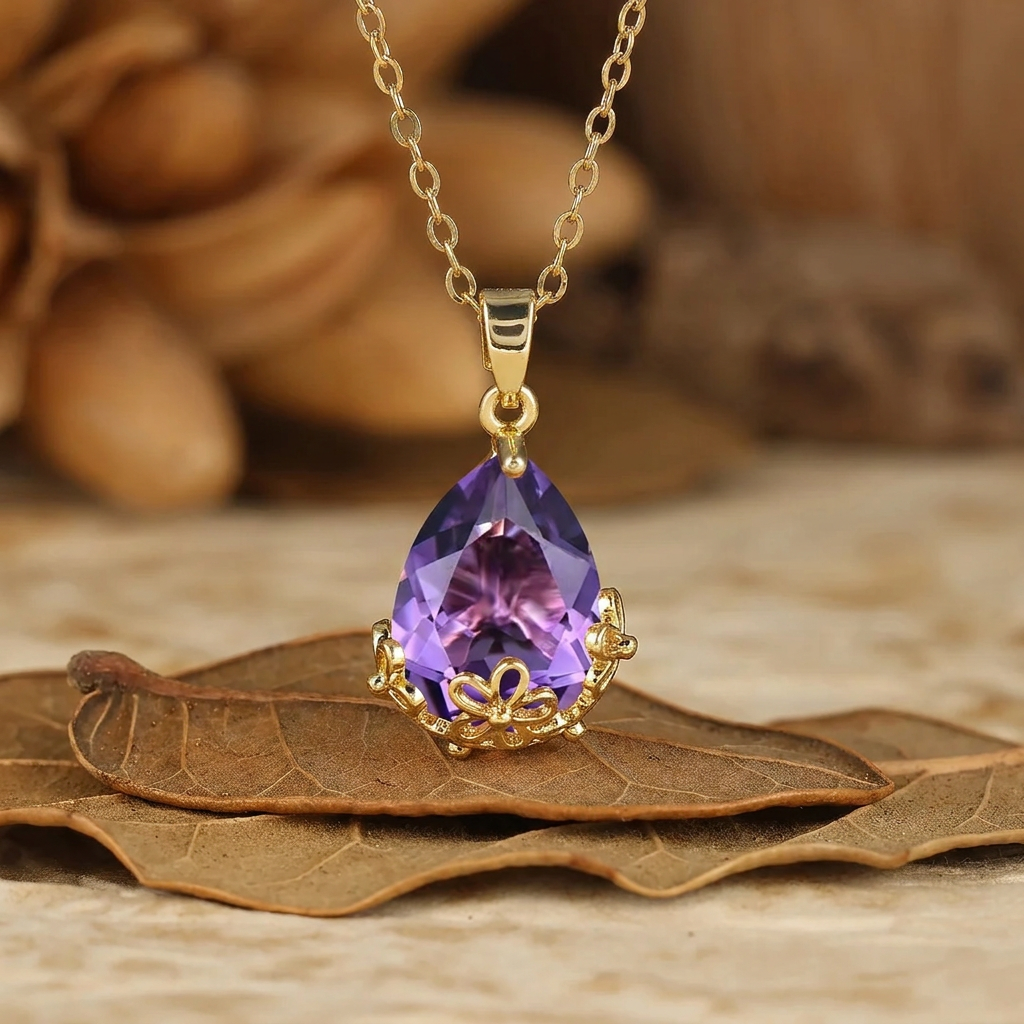 Elegant goldene Filigran-Krone 1,5 CT Birnenschliff Moosachat Anhänger Halskette Jubiläumsgeschenk
