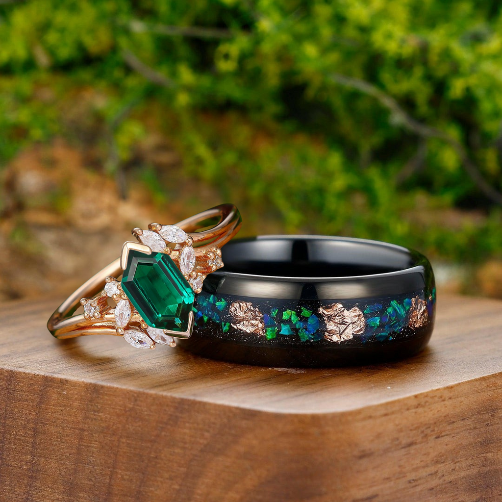 Retro Emerald Engagement Petal Promise Ring For Men For Women