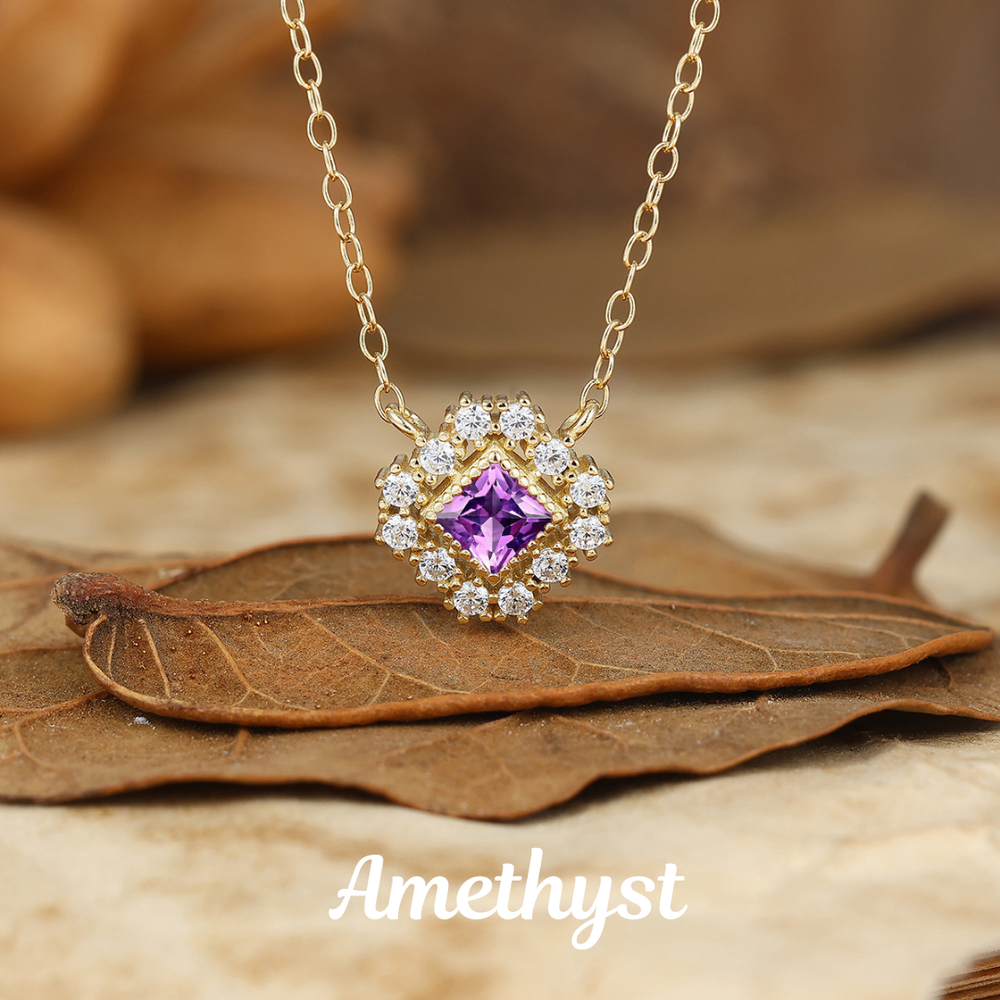 Princess Cut Moss Agate Cluster Moissanite Pendant Necklace Rose Gold Necklace Gift