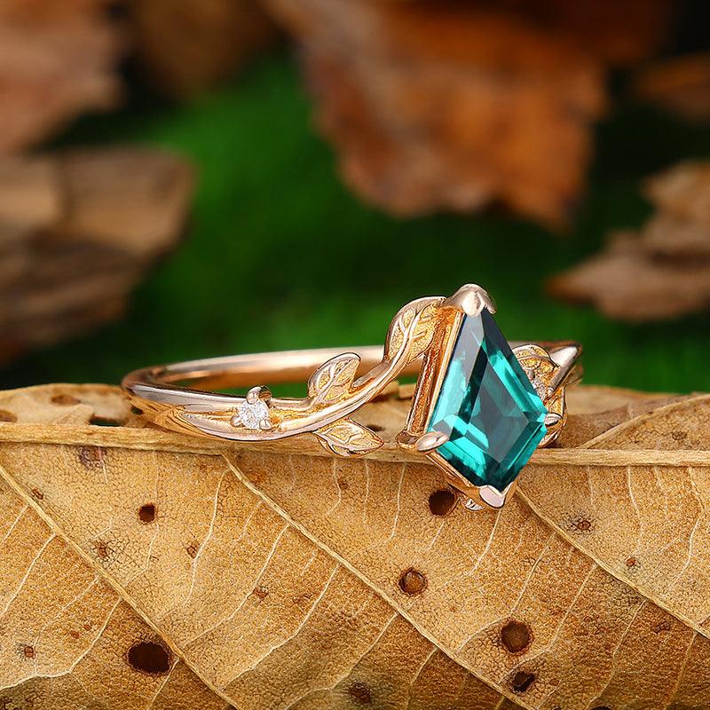 Anillo Art Deco Personalizable Con Piedra Preciosa - Esmeralda, Oro Rosa O Plateado - Tallas 47-70 - Ideal Compromiso, Sanación O Regalo Especial