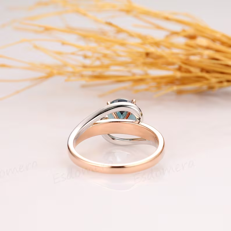 Two Tone Gold Alexandrite Ring, 1.5CT Round Cut Alexandrite Solitaire Ring, 14k Two Tone Gold Engagement Ring, Alexandrite Wedding Ring