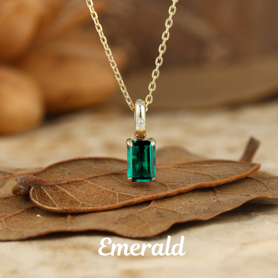 Rectangular Emerald Necklace Prong Setting Pendant Necklace For Women -  Esdomera.com