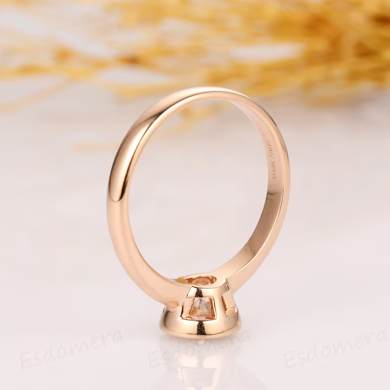 Bezel Set Round Cut Moissanite Ring Gold Plated Ring
