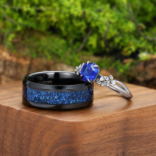 Anneaux de fiançailles en grès Galaxy Design Blé Couple Bagues de mariage personnalisées pour lui et pour elle