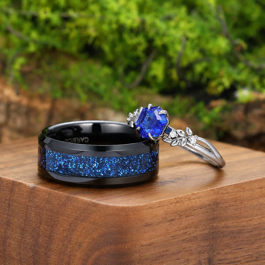 Anneaux de fiançailles en grès Galaxy Design Blé Couple Bagues de mariage personnalisées pour lui et pour elle
