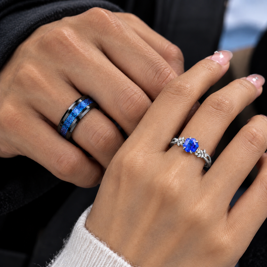 Anneaux de fiançailles en grès Galaxy Design Blé Couple Bagues de mariage personnalisées pour lui et pour elle