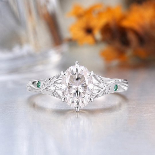 1.5CT Oval Cut Moissanite Nature Inspired Leaf Engagement Ring, 14K Gold