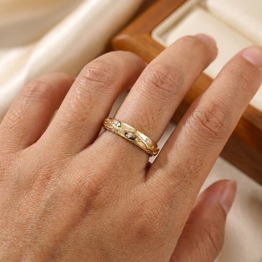Fern Twig Simulated Diamond Wedding Band, 14K Gold