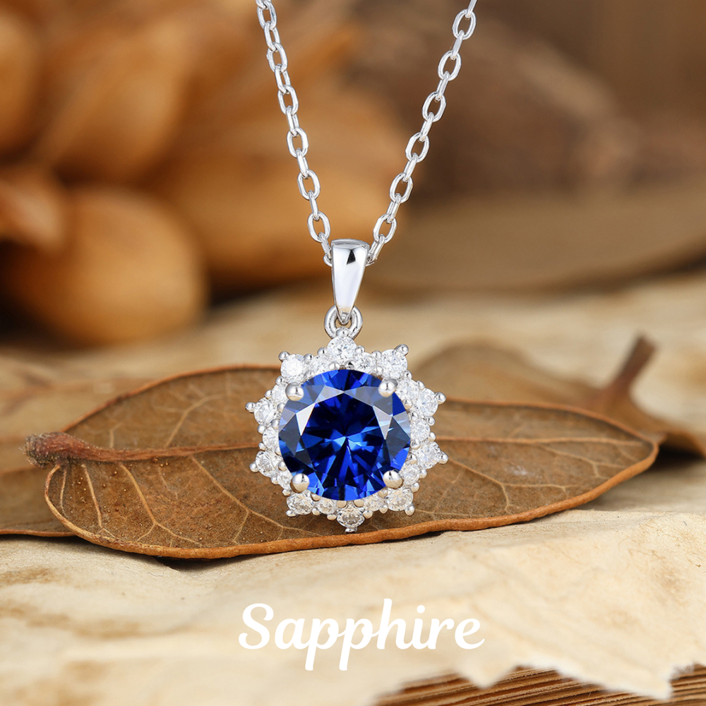 Collana con Pendente Cluster di Zaffiri Pave e Moissaniti, Pietra Preziosa Taglio Rotondo, Pendente da Donna