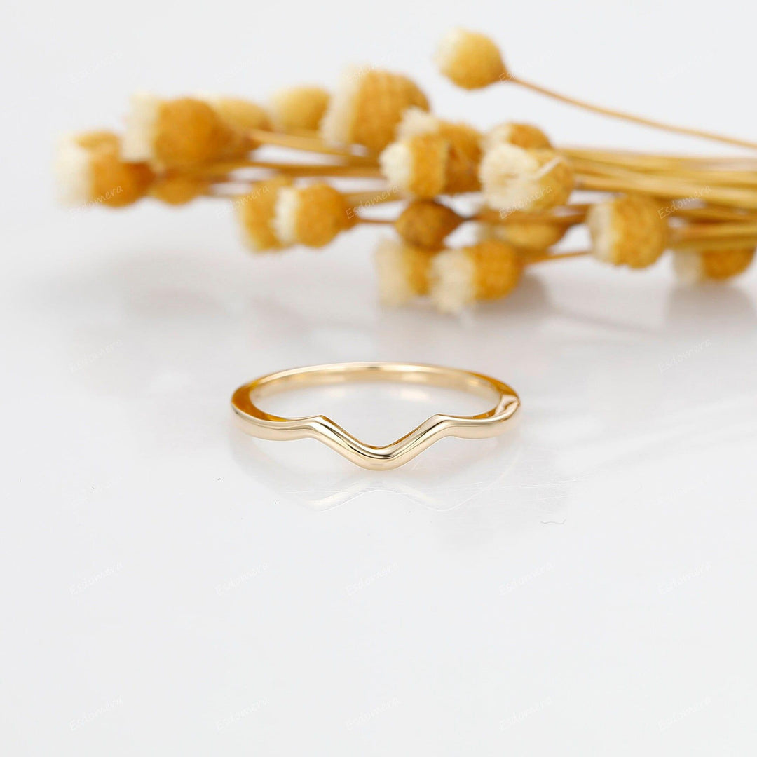 18K Simple Thin Plain Wedding Band Dainty 18k Gold Matching Band - Esdomera