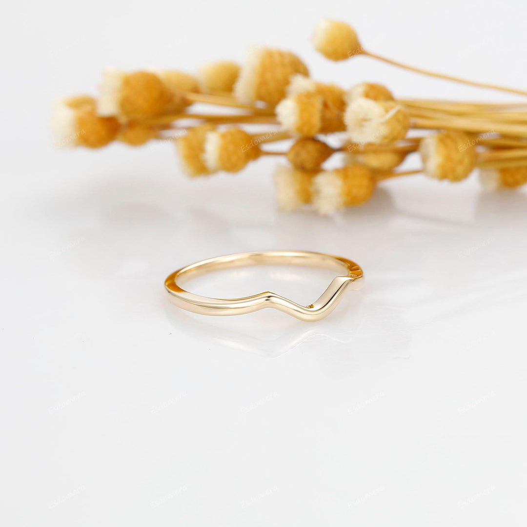 18K Simple Thin Plain Wedding Band Dainty 18k Gold Matching Band - Esdomera