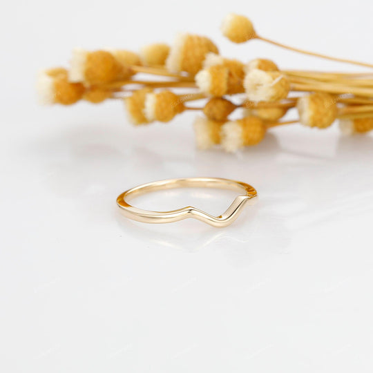 18K Simple Thin Plain Wedding Band Dainty 18k Gold Matching Band - Esdomera