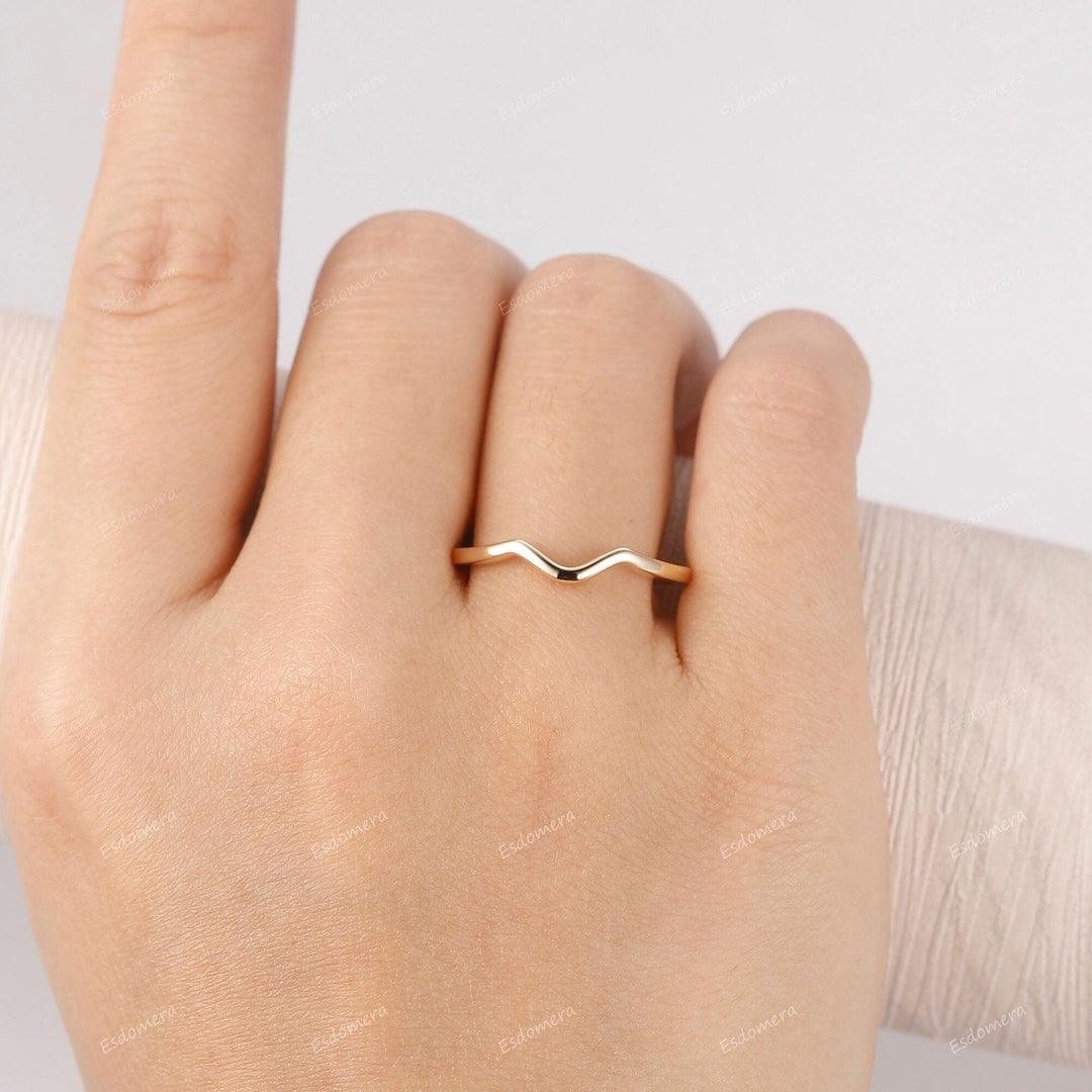 18K Simple Thin Plain Wedding Band Dainty 18k Gold Matching Band - Esdomera