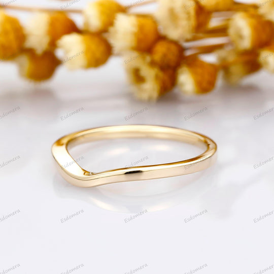 18K Solid Gold Curved Wedding Band Dainty Gold Ring For Women - Esdomera