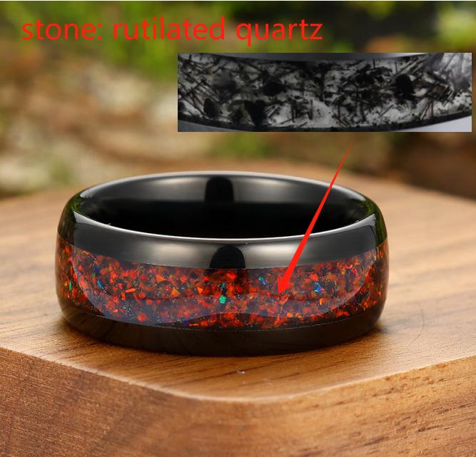 Commande personnalisée - Bague en tungstène quartz rutile noir Bague en argent