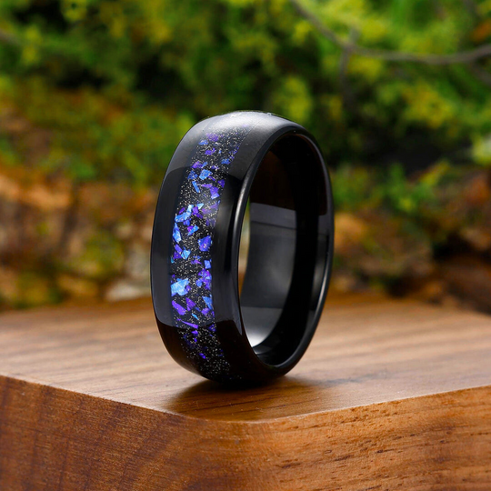 Blue Nebula Tungsten Wedding Band Black Matte Dome Mens Promise Ring Unisex Ring