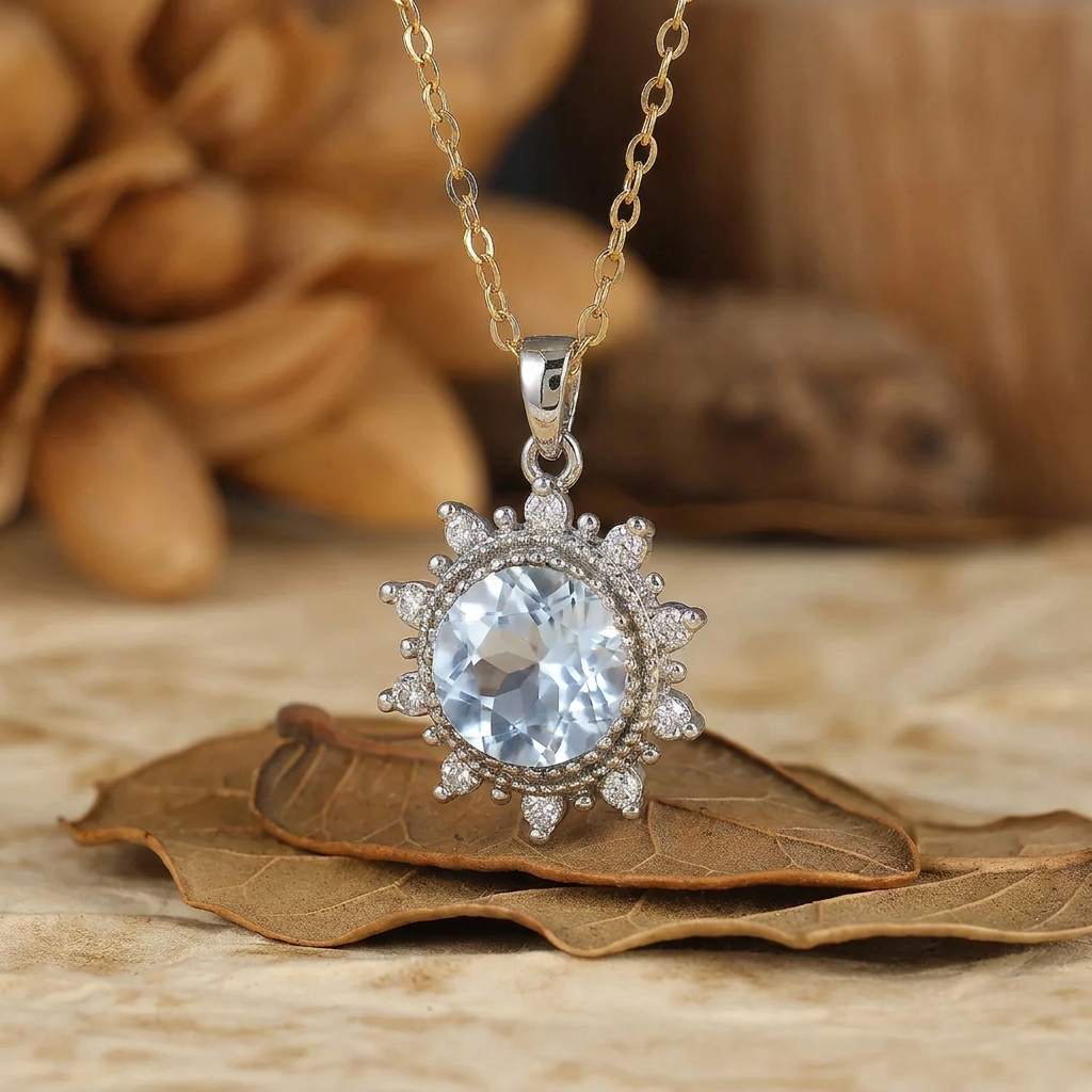 Delicaat Rond Geslepen Amethist Zon Halo Hanger Ketting 14K Gouden Ketting