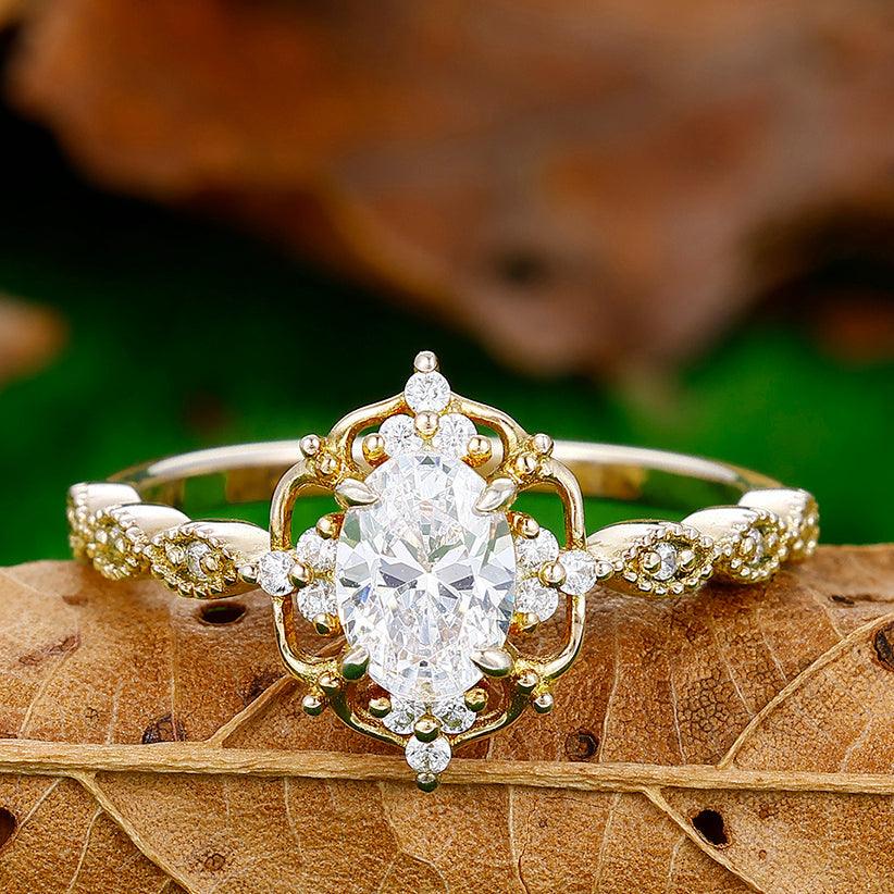 1CT Oval Cut Moissanite Cluster Engagement Ring For Anniversary