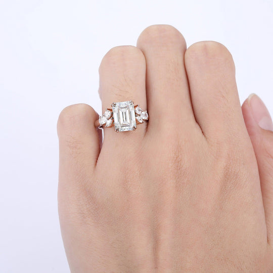 2.0CT Emerald Cut Lab Grown Diamond Ring Art Anniversary IGI Certified Diamond Ring - Esdomera