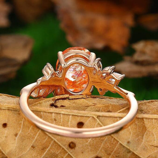 2 CT Oval Shape Cluster Natural Orange Sunstone Bridal Promise Ring