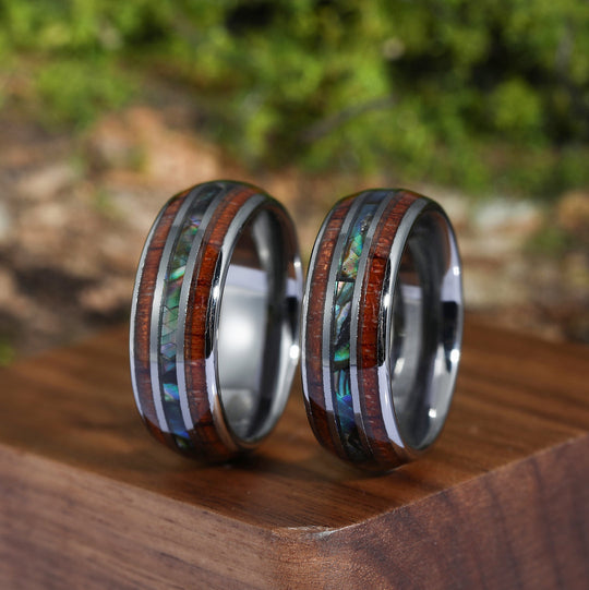 Wood Grain And Camo Shell Inlay Silver Tungsten Friendship Band Rings Forever Rings for Friends