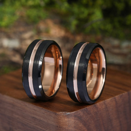 Simple Rose Gold And Black Tungsten Friendship Rings 8mm Matching Rings for Friends