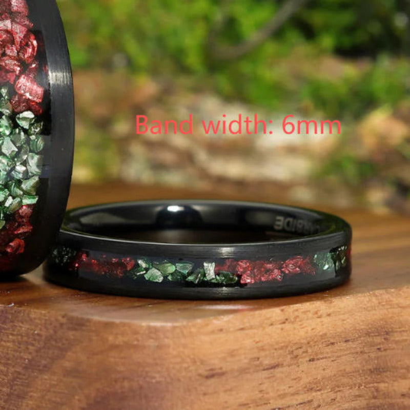 Ordine Personalizzato - Anello in Tungsteno con Smeraldo, Rubino da 6mm, Fede Nuziale Nera