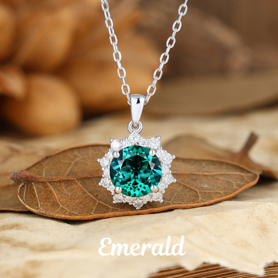 Cluster Saphir Pavé Moissanit Halskette Anhänger Rundschliff Edelstein Damen Anhänger