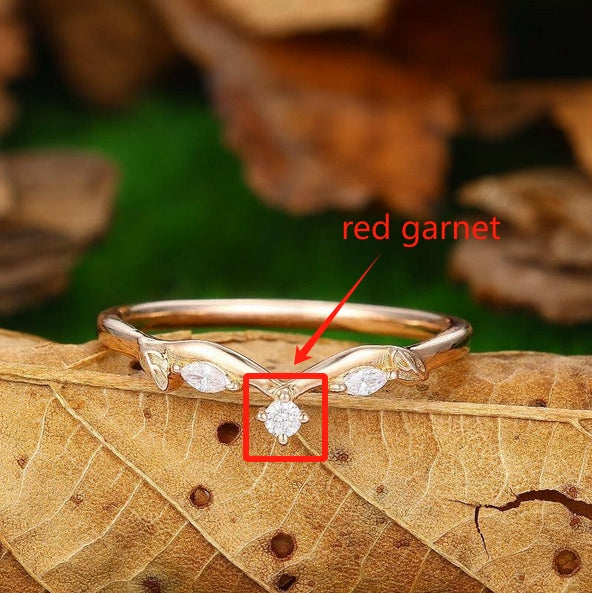 Custom Order-Curved Matching Ring Red Garnet And Moissanite Wedding Band