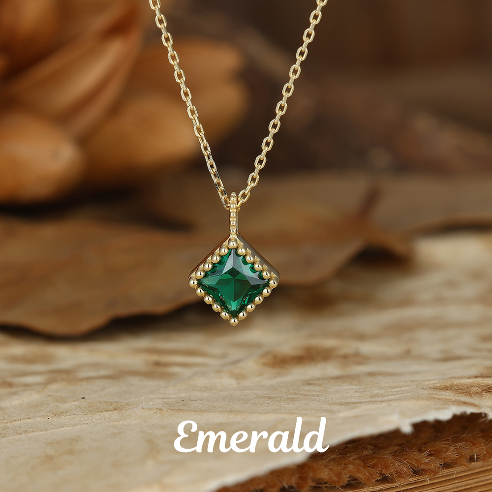 Collana con pietra preziosa smeraldo da 1,3CT delicata, pietra di nascita di maggio, ciondolo in oro massiccio 14K