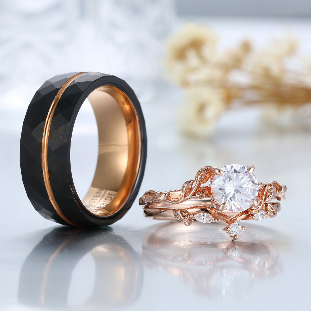 Anello Uomo In Tungsteno Nero E Oro Rosa 18K – Larghezza 8 Mm, Taglie 7-12 - Foto 3