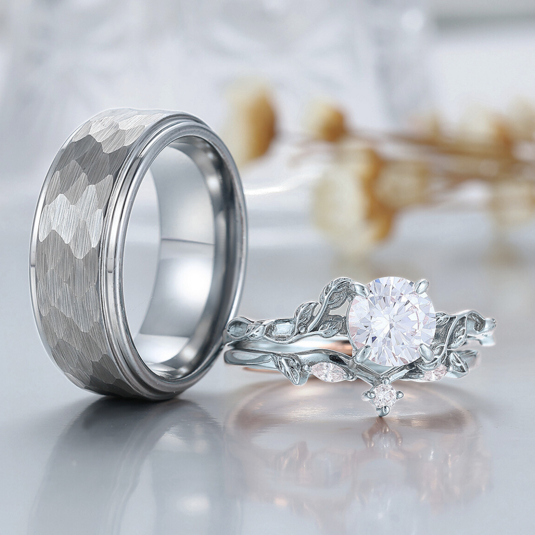 Bladstijl Moissanite Paarringenset Huwelijksringenset Zijn en Haar Bijpassende Ringen