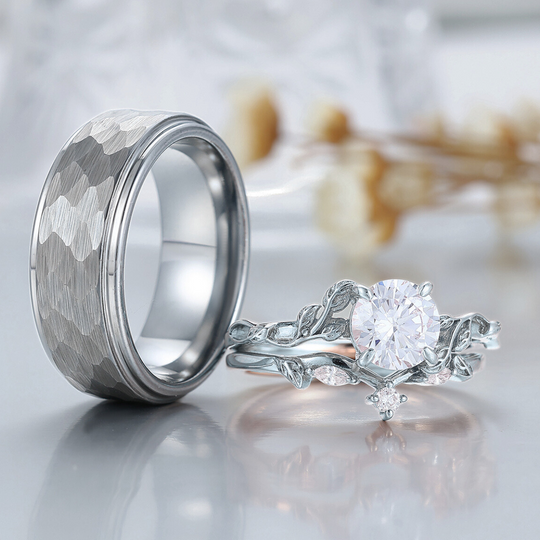 Bladstijl Moissanite Paarringenset Huwelijksringenset Zijn en Haar Bijpassende Ringen