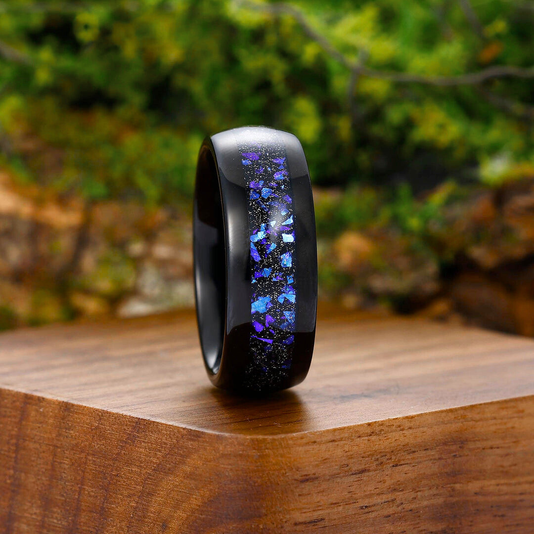 Blue Nebula Tungsten Wedding Band Black Matte Dome Mens Promise Ring Unisex Ring