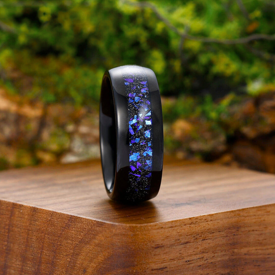 Blue Nebula Tungsten Wedding Band Black Matte Dome Mens Promise Ring Unisex Ring